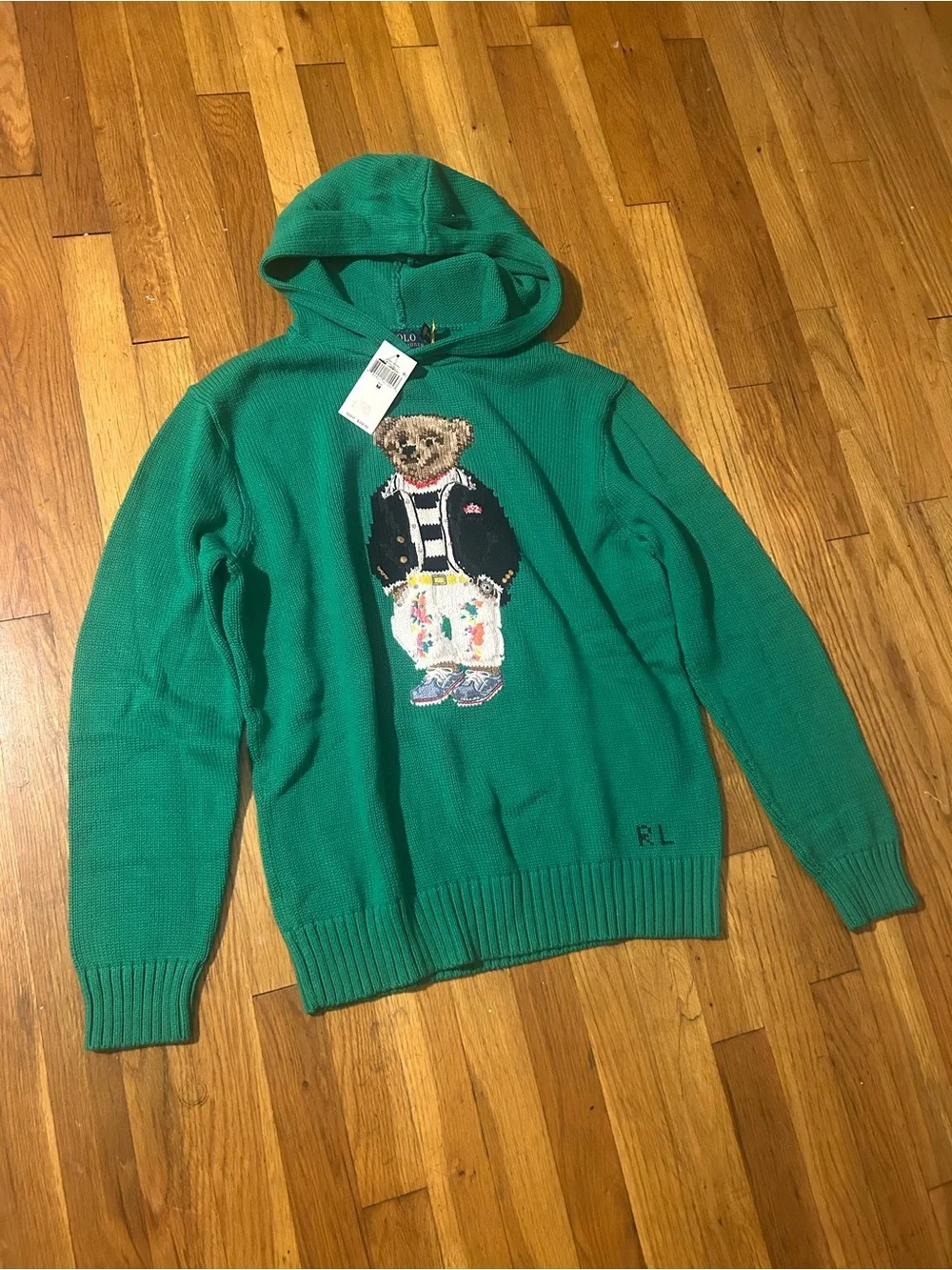 🐻 Polo by Ralph Lauren Emerald Green Bear Crewneck Hooded Sweater